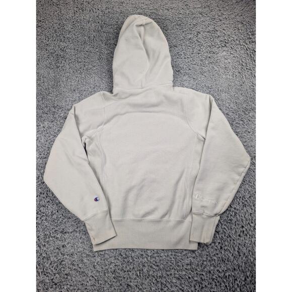 Champion Sweatshirt Men Extra Small Beige Reverse Weave Hoodie Drawstring Chore - Picture 5 of 6